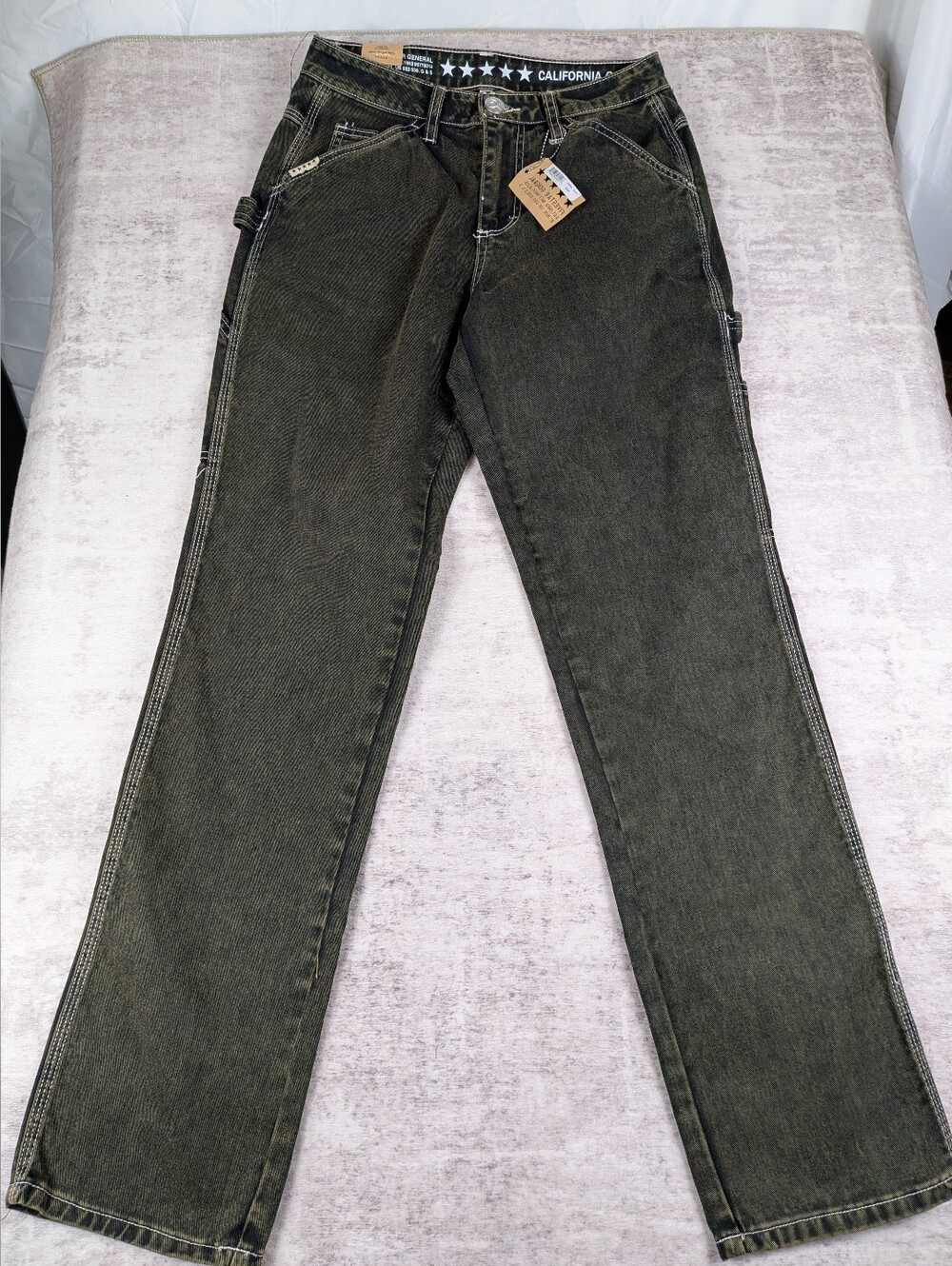 NWT Five Star General Y2K Acid Wash Cargo Pants Olive Black Size 0/24